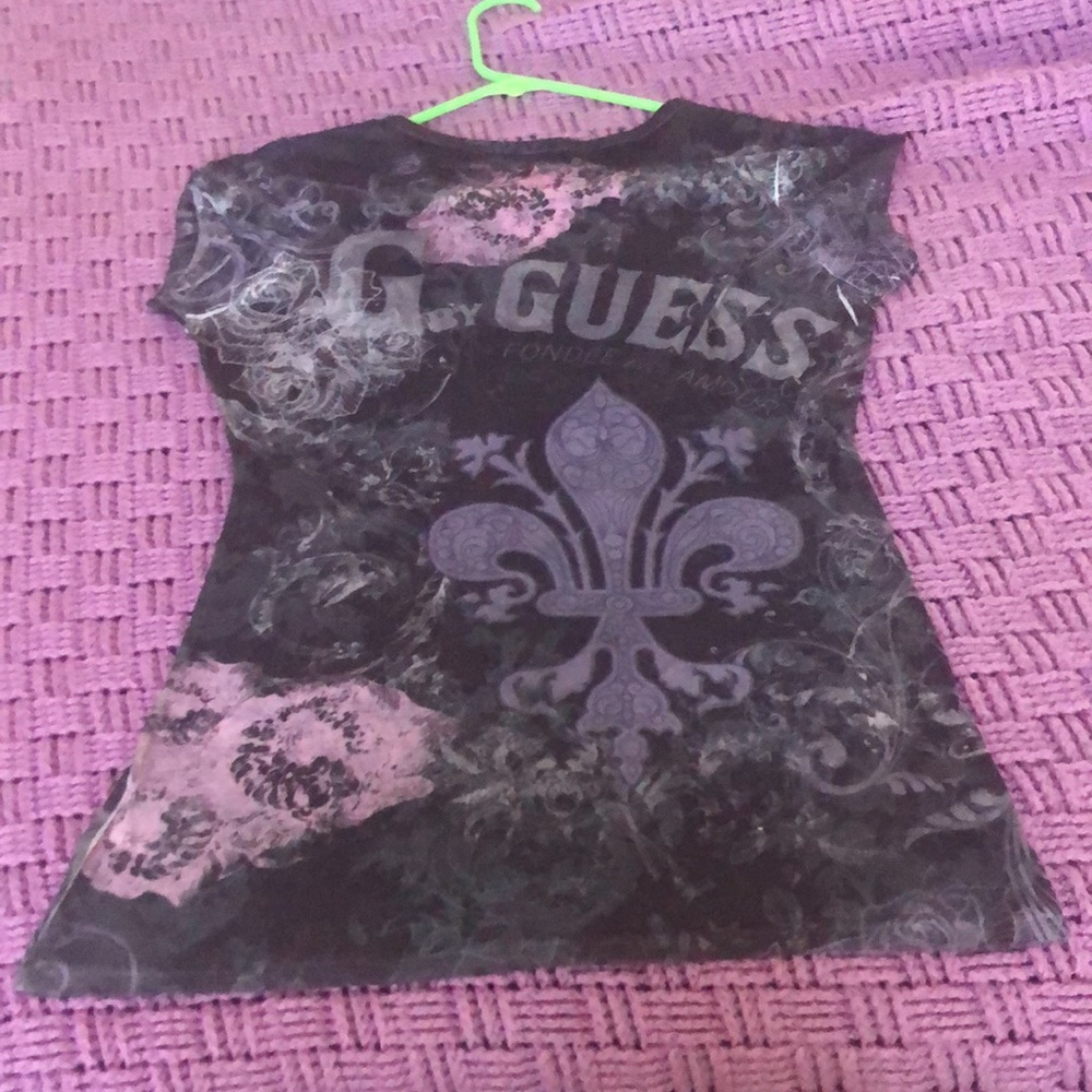 G by Guess slightly sheer T shirt with rhinestones